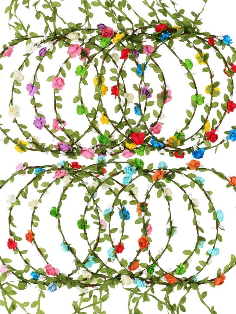15 Pcs Assorted Colored Flower Crown Headbands Women Wedding Party